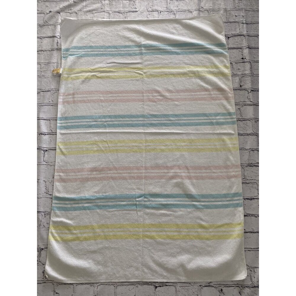 Vtg Baby Receiving Blanket Dundee 25X38 Stripes Pink Blue Nursery Swaddle 1970's - Picture 13 of 16